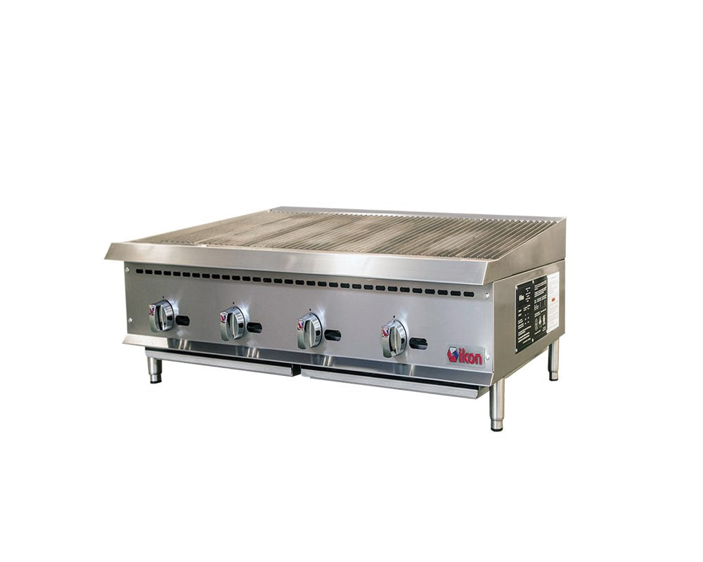 IKON IRB-48 48 In. Gas Radiant Broiler, 4 U-Shape Burners, 10-Gauge Cast Iron Radiants
