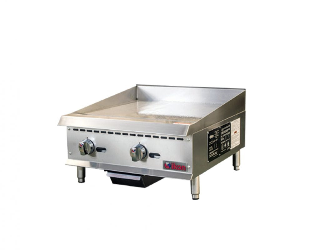 IKON IMG-24 24 In. Gas Countertop Manual Griddle, 3/4" Polished Steel Plate, U-Shape Burners