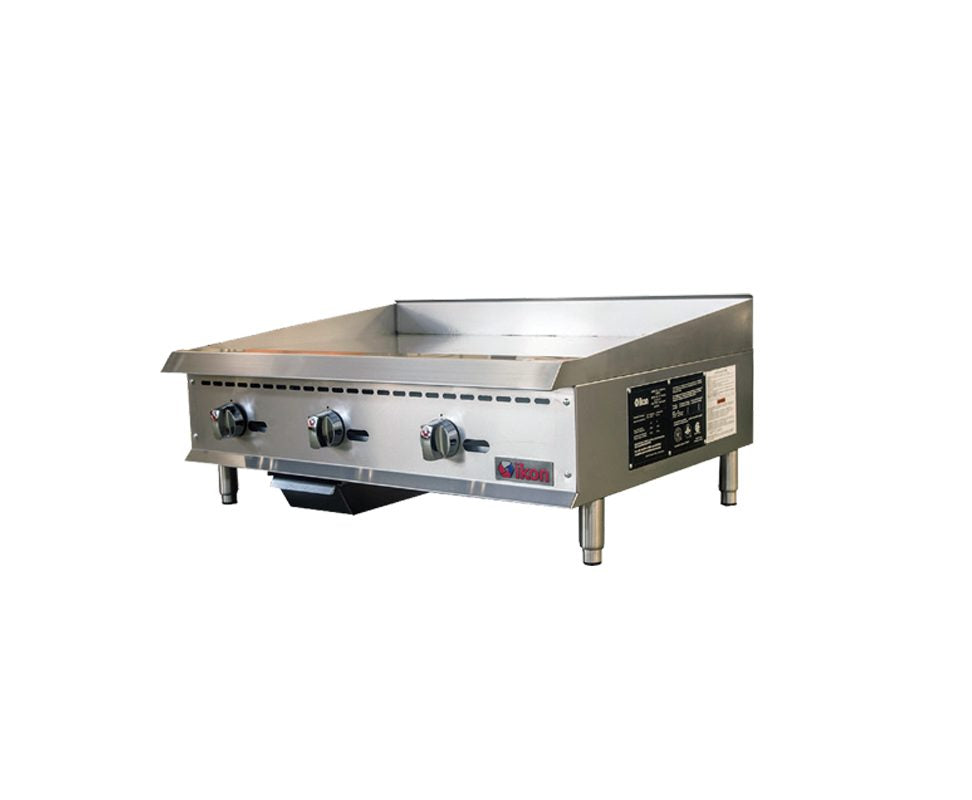 IKON IMG-36 36 In. Gas Countertop Manual Griddle, 3/4" Polished Steel Plate, U-Shape Burners