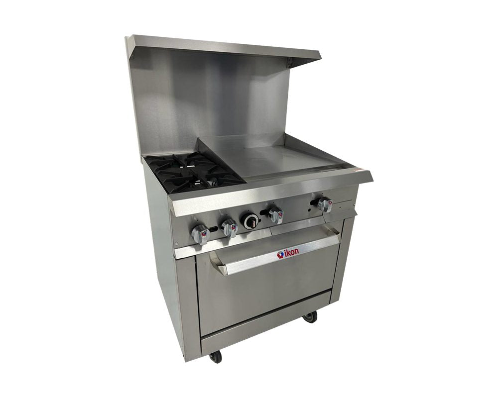IKON IR-2B-24MG-36 36 In. Gas Combo Range, (2) Open Burners, 24" Manual Griddle, (1) Static Oven