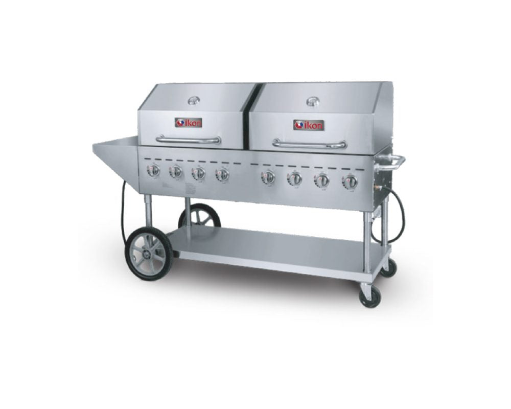 IKON IBQ-60 80 In. LP Gas Outdoor Grill, Eight 304 Stainless Steel Burners, Dual Cooking Areas with Roll Domes