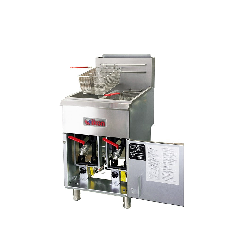 IKON IGF-40/40 LP 21 In. Liquid Propane Split Pot Floor Fryer, (2) 40 Lb. Tanks, 120,000 BTU, Millivolt Control