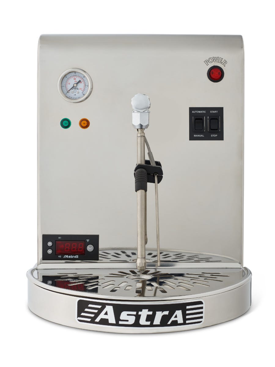 Astra STA1300 Pourover Steamer, 1300W, Automatic, Thermocoupled Cool-Touch Auto Wand, 2.6L Copper Boiler, 110V