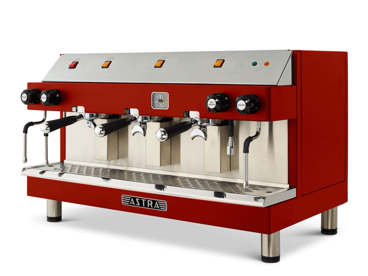 Astra M3S-018-2HW-2S MEGA III Semi-Automatic Espresso Machine, Three Group Heads, 2 Hot Water Valves, 2 Steam Wands, 220V