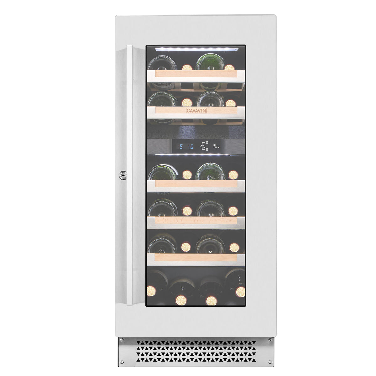 Cavavin V-024WDZ-V2 15 In. 24-Bottle Dual Zone Wine Cellar, Stainless Steel Frame with LOW-E Glass, Reversible Door, Built-In or Freestanding