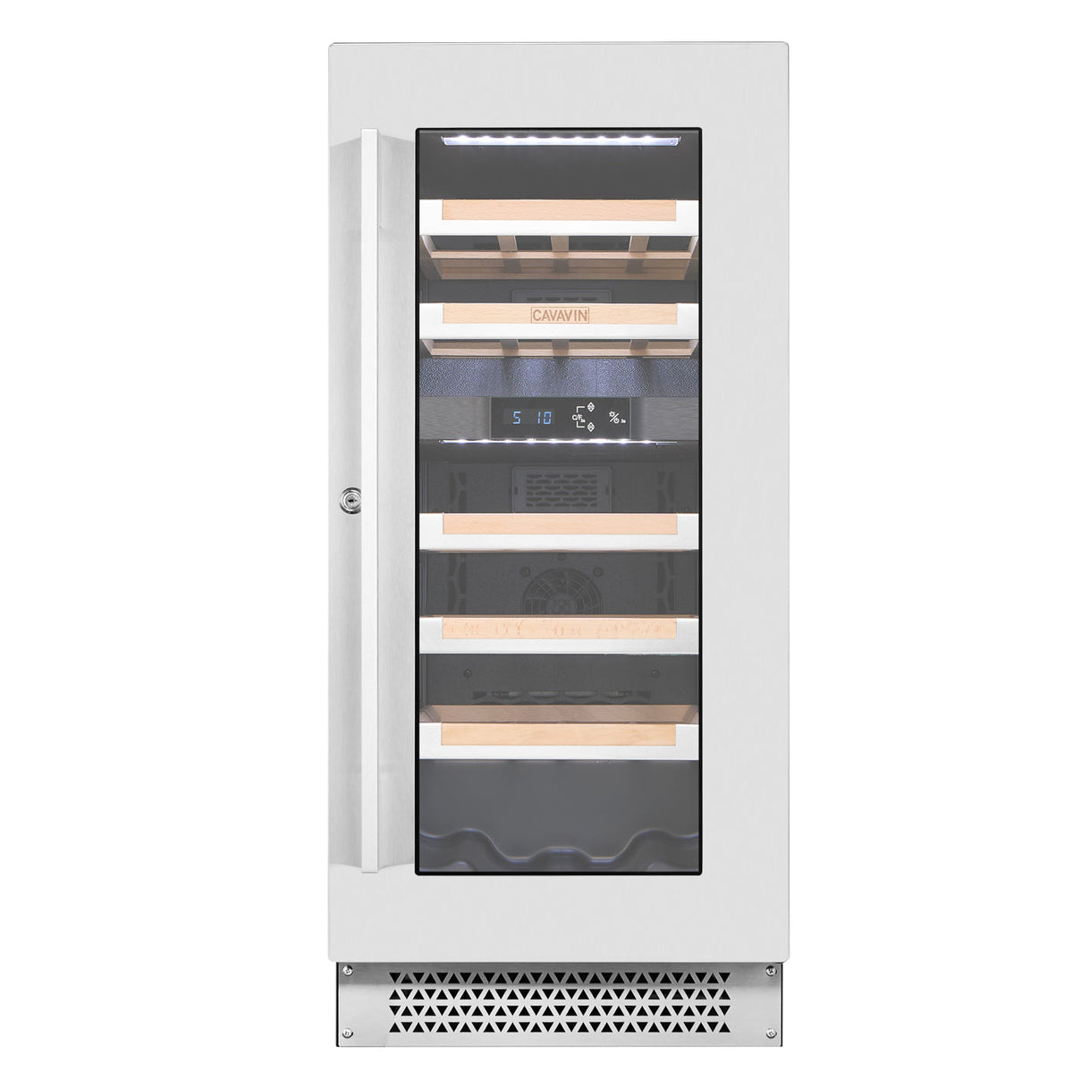Cavavin V-024WDZ-V2 15 In. 24-Bottle Dual Zone Wine Cellar, Stainless Steel Frame with LOW-E Glass, Reversible Door, Built-In or Freestanding