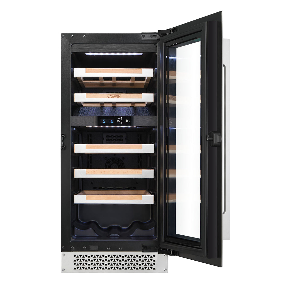 Cavavin V-024WDZ-V2 15 In. 24-Bottle Dual Zone Wine Cellar, Stainless Steel Frame with LOW-E Glass, Reversible Door, Built-In or Freestanding