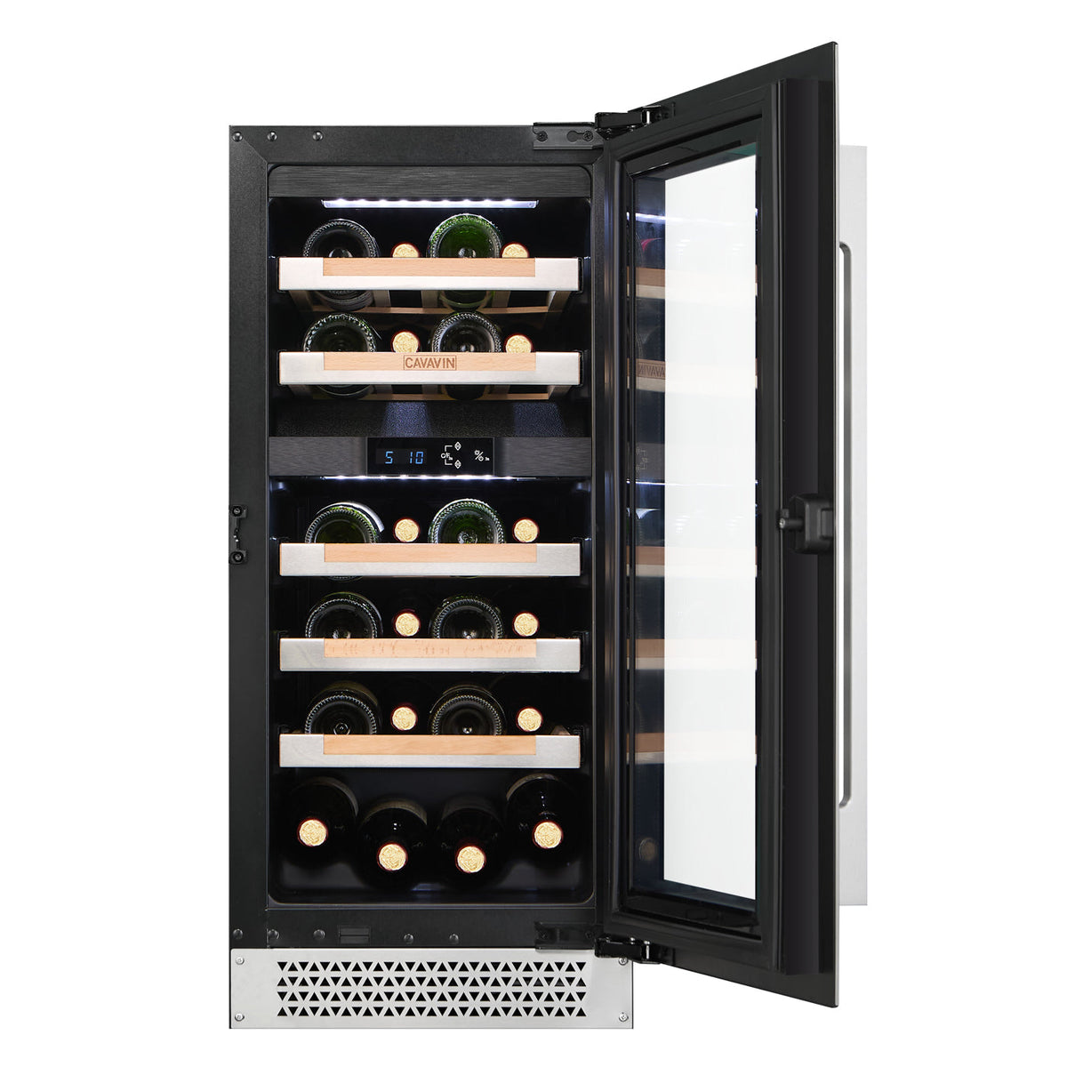 Cavavin V-024WDZ-V2 15 In. 24-Bottle Dual Zone Wine Cellar, Stainless Steel Frame with LOW-E Glass, Reversible Door, Built-In or Freestanding