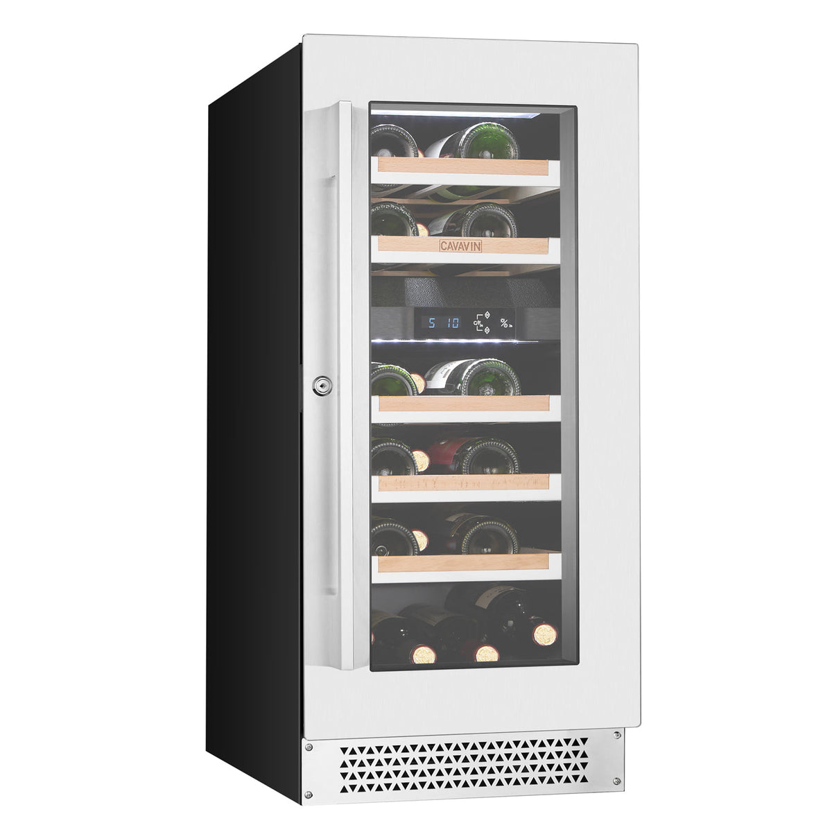 Cavavin V-024WDZ-V2 15 In. 24-Bottle Dual Zone Wine Cellar, Stainless Steel Frame with LOW-E Glass, Reversible Door, Built-In or Freestanding