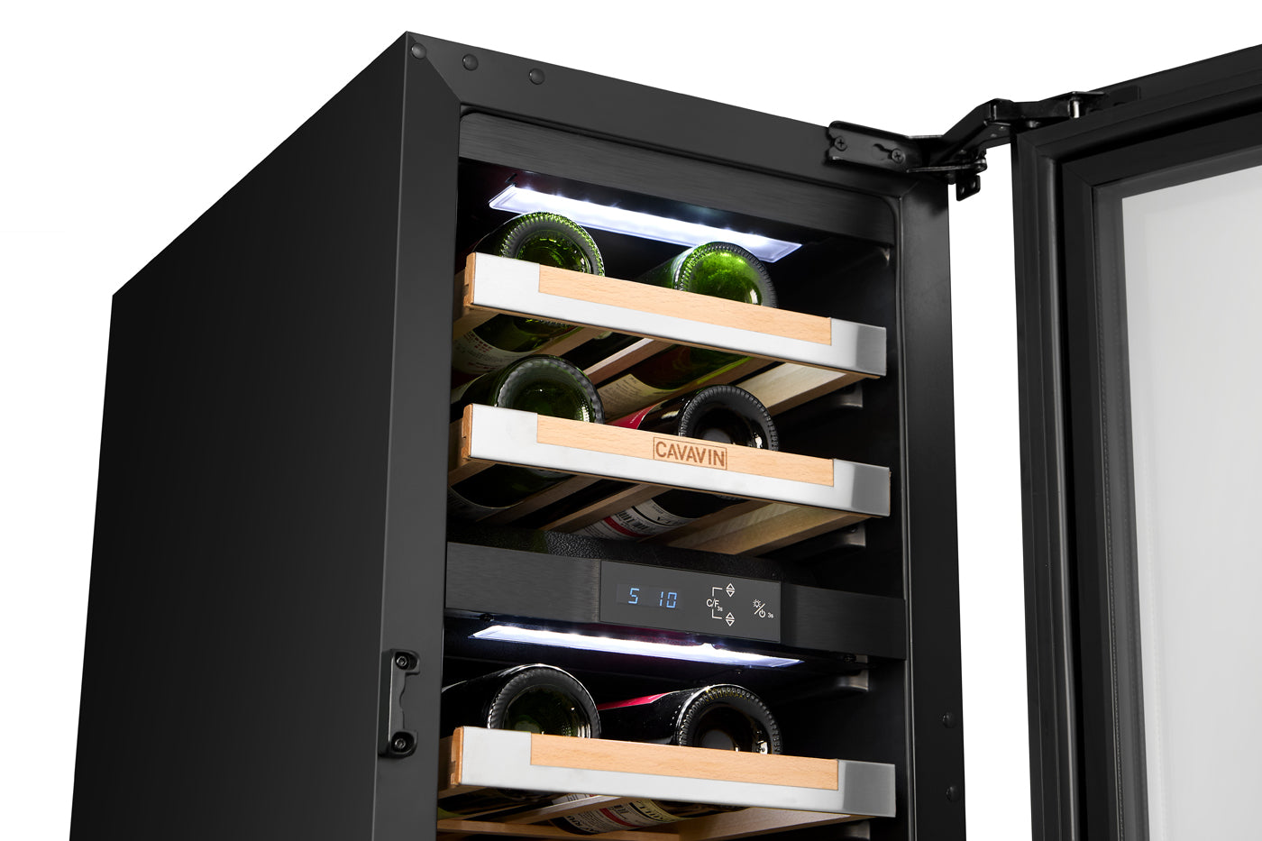 Cavavin V-024WDZ-V2 15 In. 24-Bottle Dual Zone Wine Cellar, Stainless Steel Frame with LOW-E Glass, Reversible Door, Built-In or Freestanding