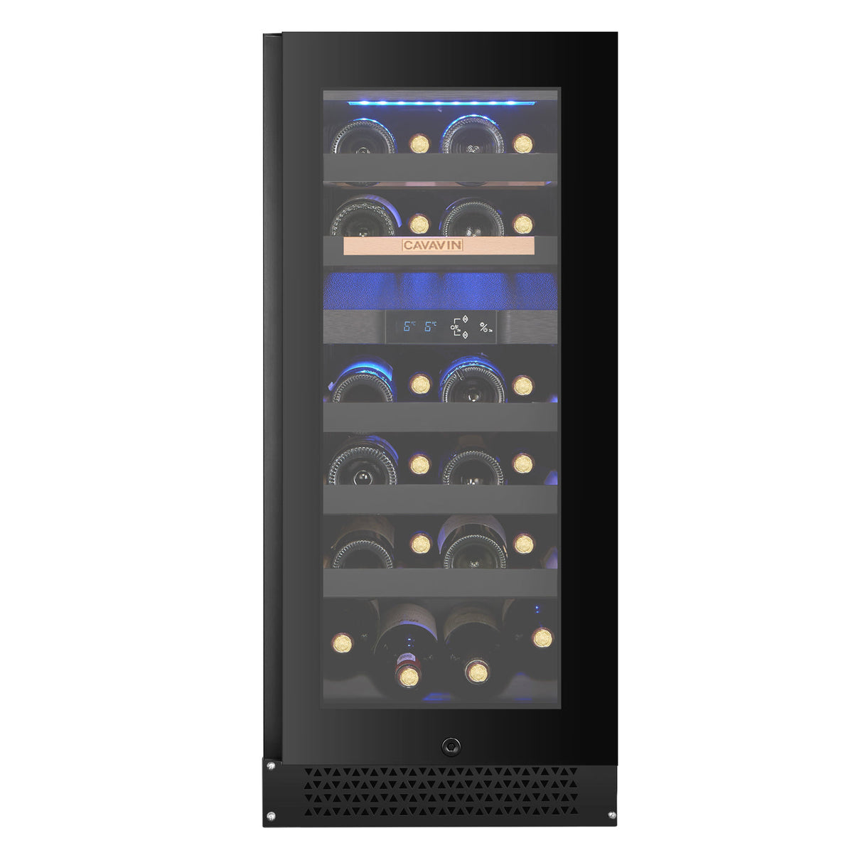 Cavavin V-024WDZFGB 15 In. 24-Bottle Dual Zone Wine Cellar, Black Lacquered Aluminum Front with LOW-E Glass, Invisible Handle, Built-In or Freestanding
