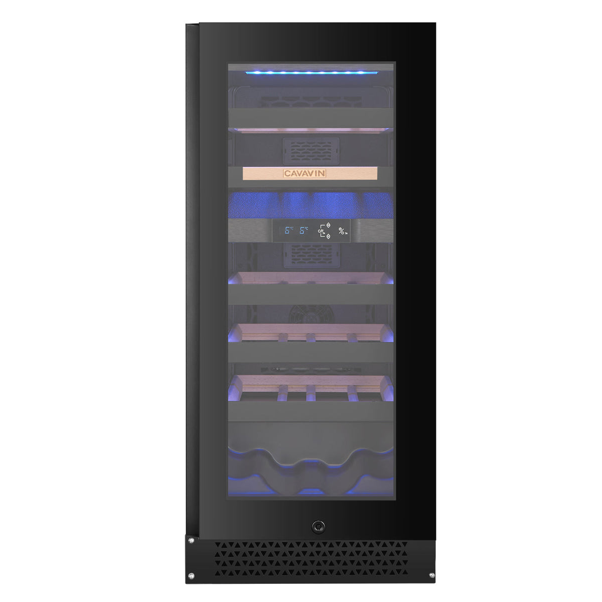 Cavavin V-024WDZFGB 15 In. 24-Bottle Dual Zone Wine Cellar, Black Lacquered Aluminum Front with LOW-E Glass, Invisible Handle, Built-In or Freestanding