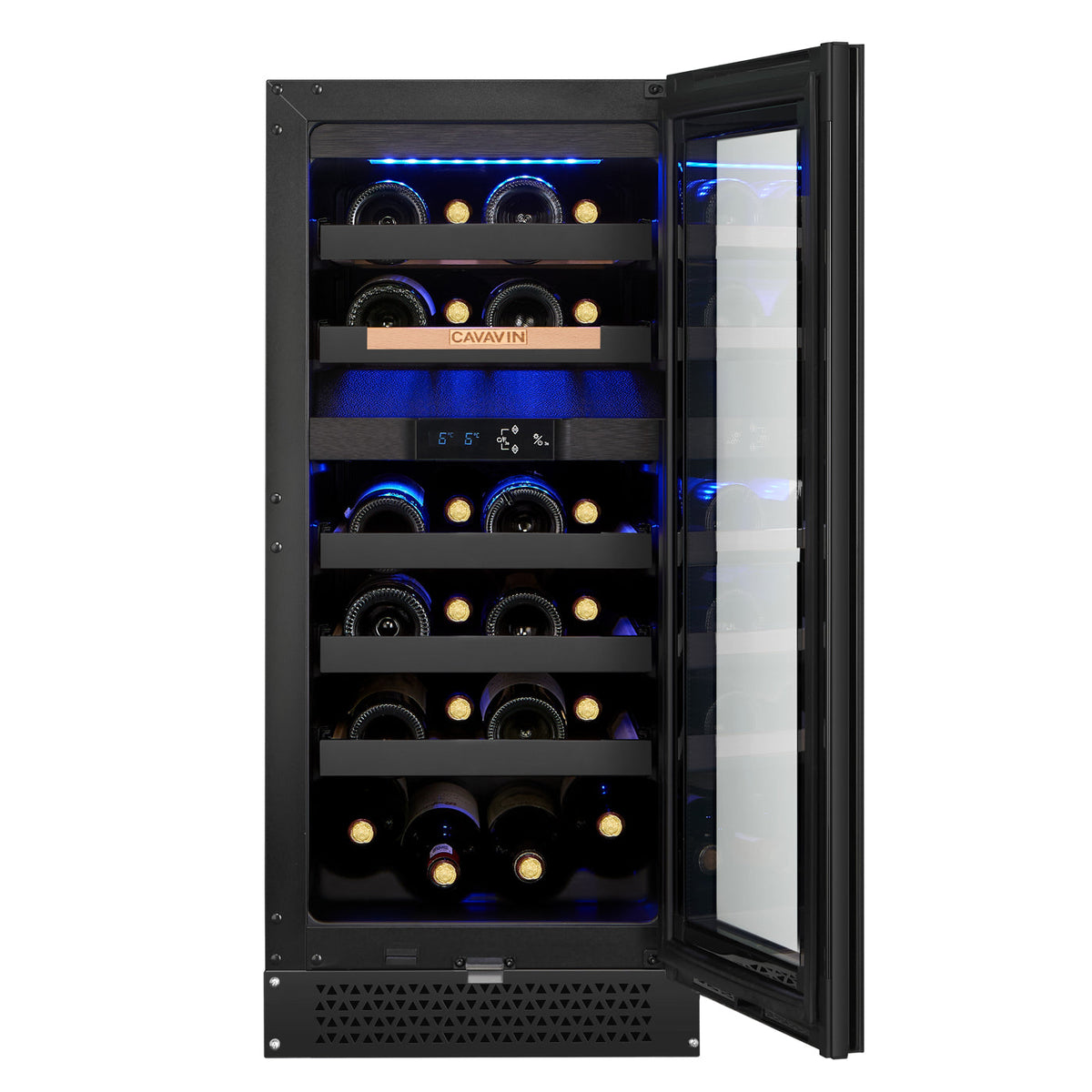 Cavavin V-024WDZFGB 15 In. 24-Bottle Dual Zone Wine Cellar, Black Lacquered Aluminum Front with LOW-E Glass, Invisible Handle, Built-In or Freestanding