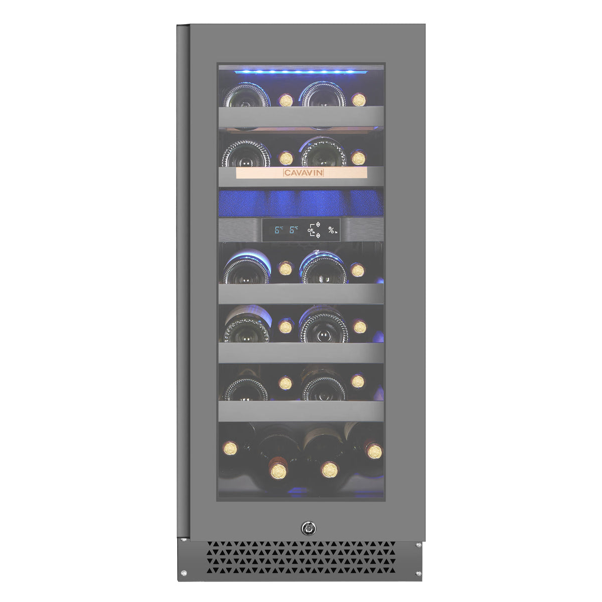 Cavavin V-024WDZFGG 15 In. 24-Bottle Dual Zone Wine Cellar, Grey Lacquered Aluminum Front with LOW-E Glass, Invisible Handle, Built-In or Freestanding