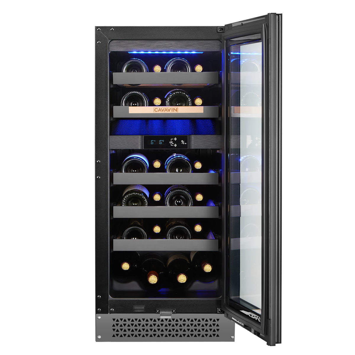 Cavavin V-024WDZFGG 15 In. 24-Bottle Dual Zone Wine Cellar, Grey Lacquered Aluminum Front with LOW-E Glass, Invisible Handle, Built-In or Freestanding