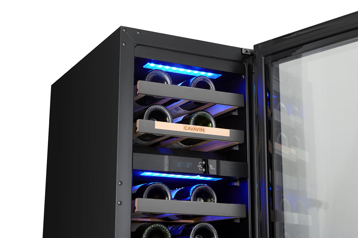 Cavavin V-024WDZFGG 15 In. 24-Bottle Dual Zone Wine Cellar, Grey Lacquered Aluminum Front with LOW-E Glass, Invisible Handle, Built-In or Freestanding
