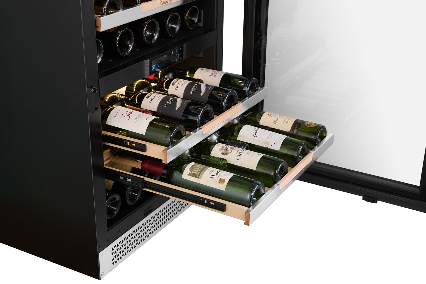Cavavin V-041WBVC 24 In. 41-Bottle Dual Zone Wine and Beverage Center, Stainless Steel Frame with LOW-E Glass, Reversible Door, Built-In or Freestanding