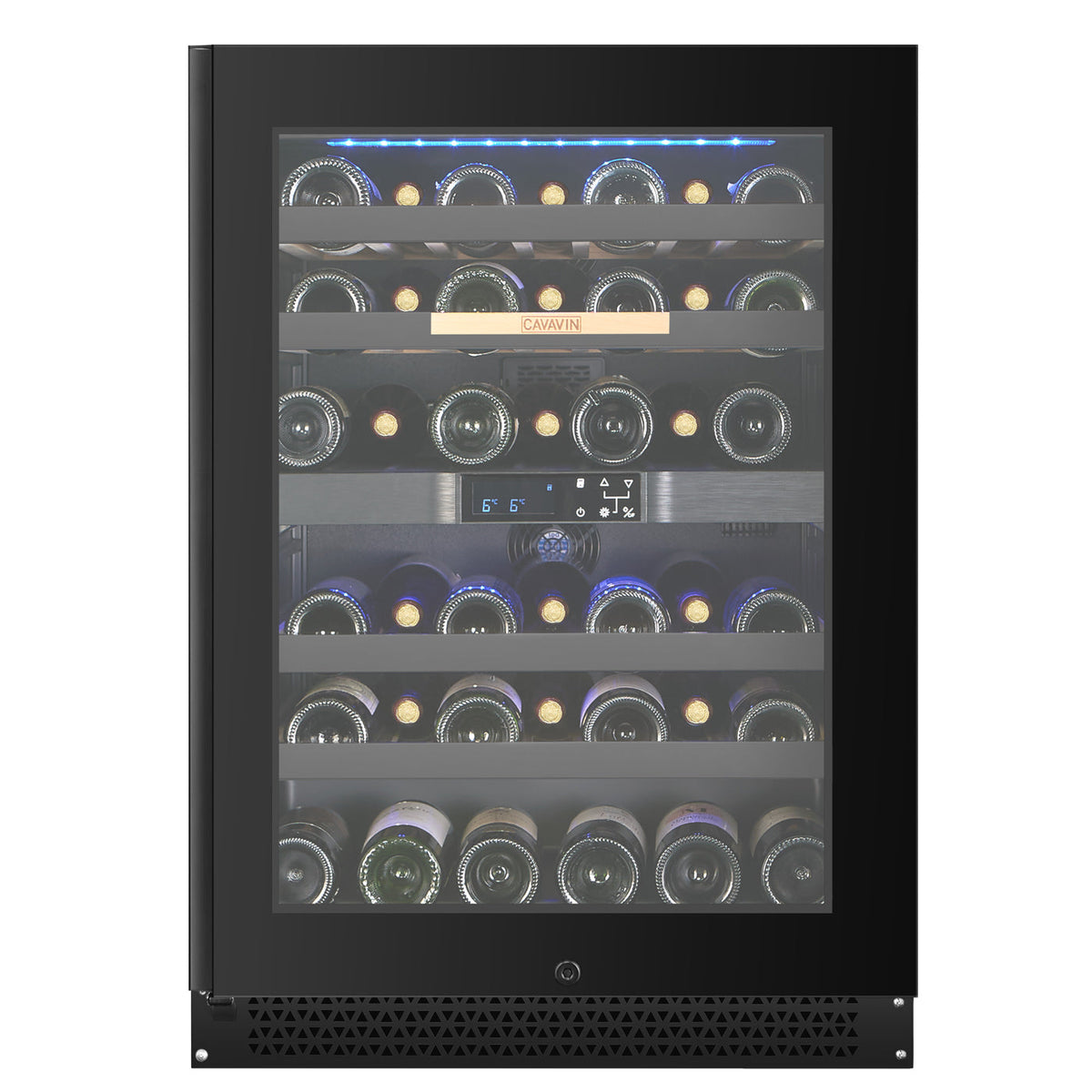 Cavavin V-041WBVCFGB 24 In. 41-Bottle Dual Zone Wine and Beverage Center, Black Lacquered Aluminum Front with LOW-E Glass, Invisible Handle, Built-In or Freestanding