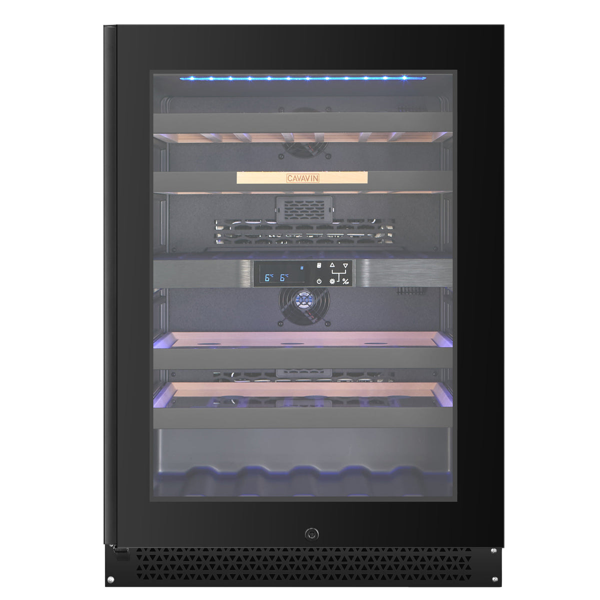 Cavavin V-041WBVCFGB 24 In. 41-Bottle Dual Zone Wine and Beverage Center, Black Lacquered Aluminum Front with LOW-E Glass, Invisible Handle, Built-In or Freestanding