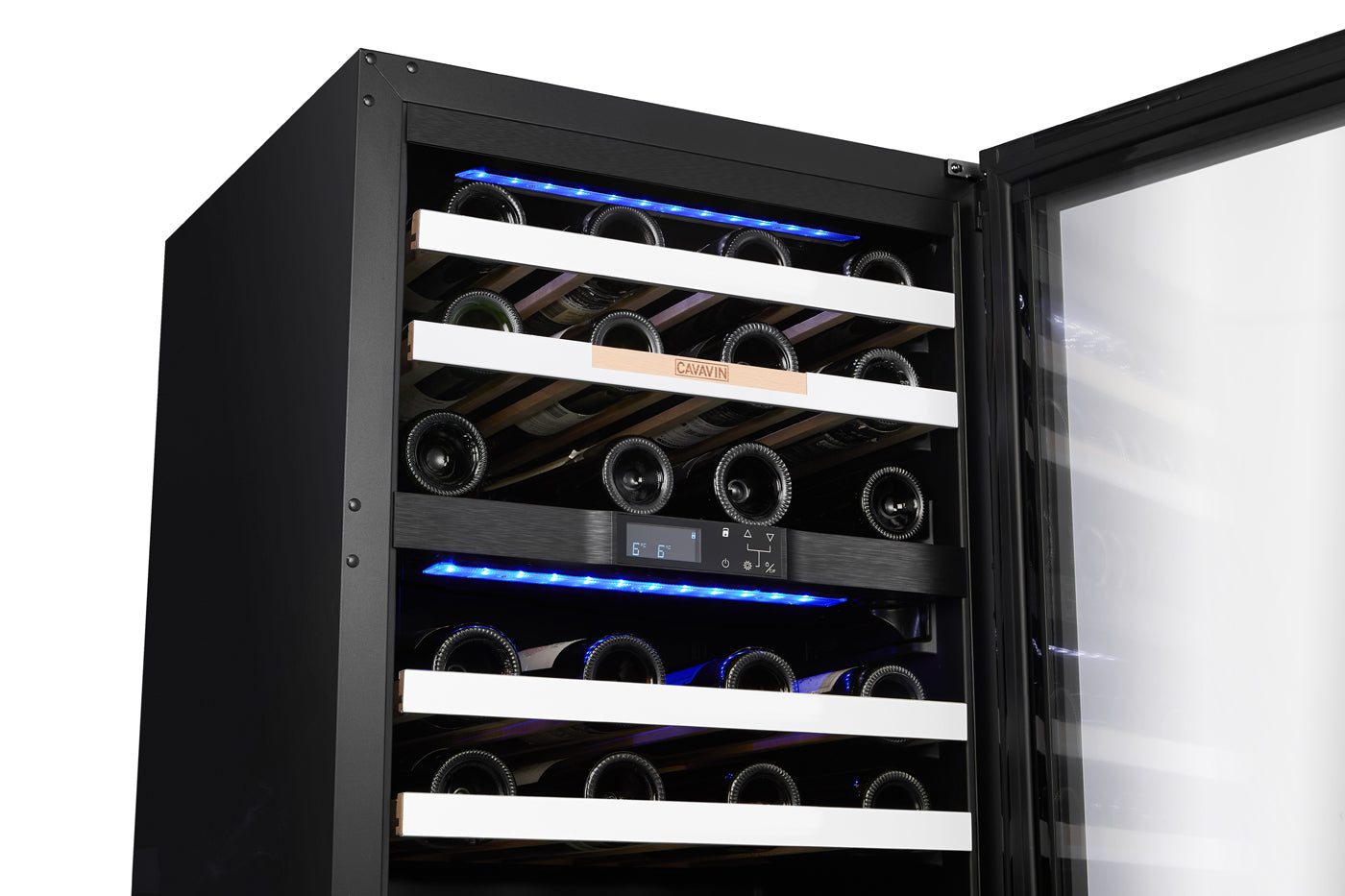 Cavavin V-041WBVCFGW 24 In. 41-Bottle Dual Zone Wine and Beverage Center, White Lacquered Aluminum Front with LOW-E Glass, Invisible Handle, Built-In or Freestanding