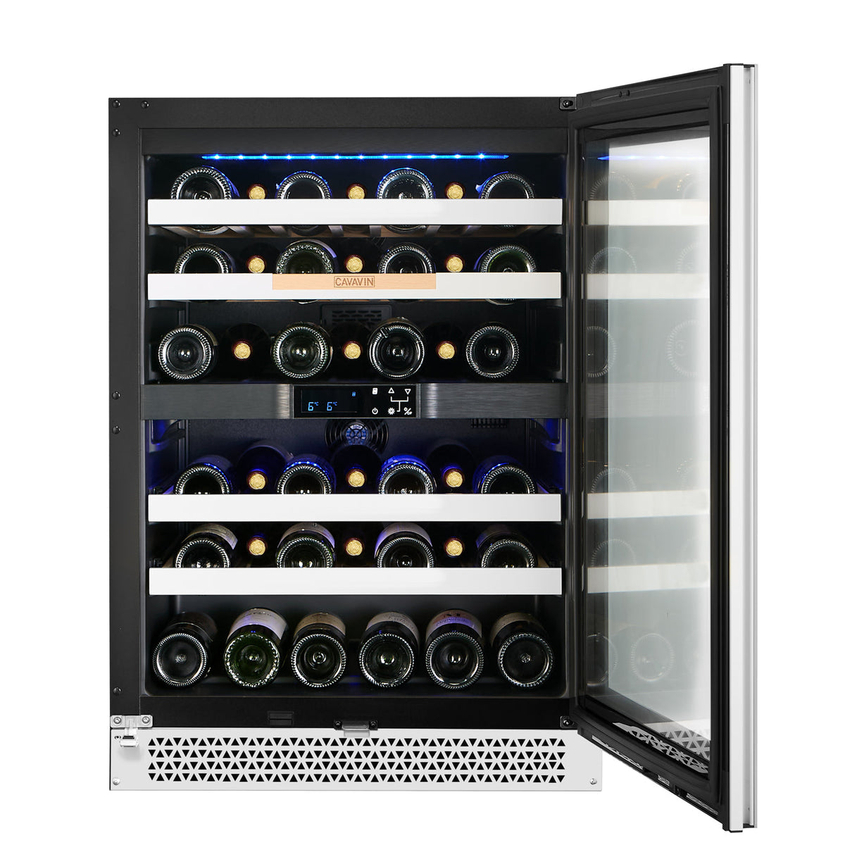 Cavavin V-041WBVCFGW 24 In. 41-Bottle Dual Zone Wine and Beverage Center, White Lacquered Aluminum Front with LOW-E Glass, Invisible Handle, Built-In or Freestanding