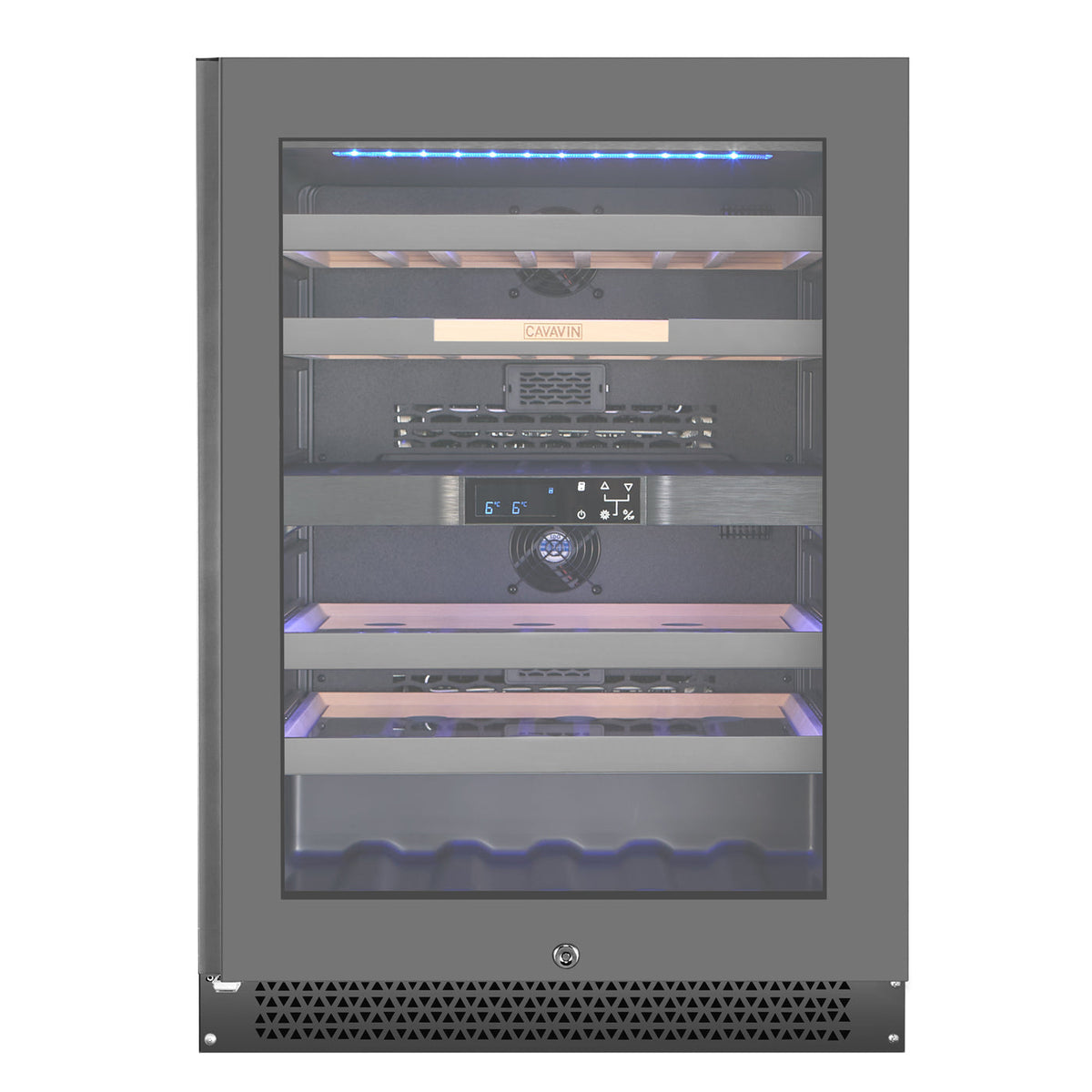 Cavavin V-041WBVCFGG 24 In. 41-Bottle Dual Zone Wine and Beverage Center, Grey Lacquered Aluminum Front with LOW-E Glass, Invisible Handle, Built-In or Freestanding