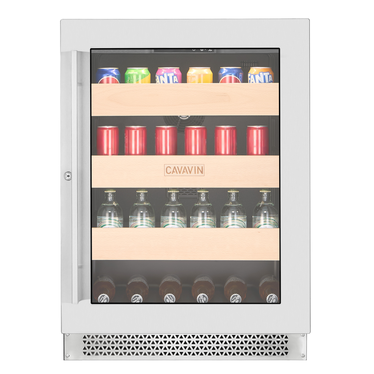 Cavavin V-148BVC 24 In. 148-Can Single Zone Beverage Center, Stainless Steel Frame with LOW-E Glass, Built-In or Freestanding