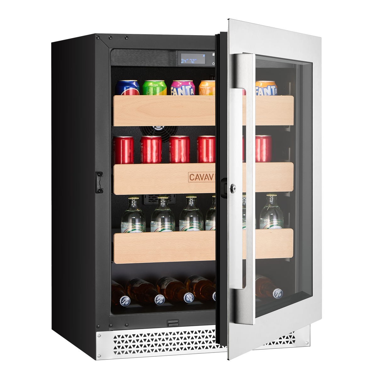 Cavavin V-148BVC 24 In. 148-Can Single Zone Beverage Center, Stainless Steel Frame with LOW-E Glass, Built-In or Freestanding