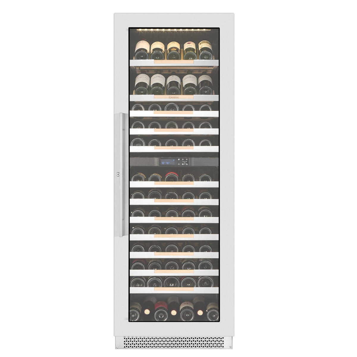 Cavavin V-133WDZ 23 In. 133-Bottle Floor-Standing Dual Zone Wine Cellar, Stainless Steel Frame with LOW-E Glass, Reversible Door, Built-In or Freestanding