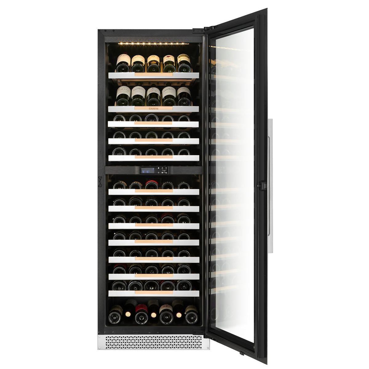 Cavavin V-133WDZ 23 In. 133-Bottle Floor-Standing Dual Zone Wine Cellar, Stainless Steel Frame with LOW-E Glass, Reversible Door, Built-In or Freestanding