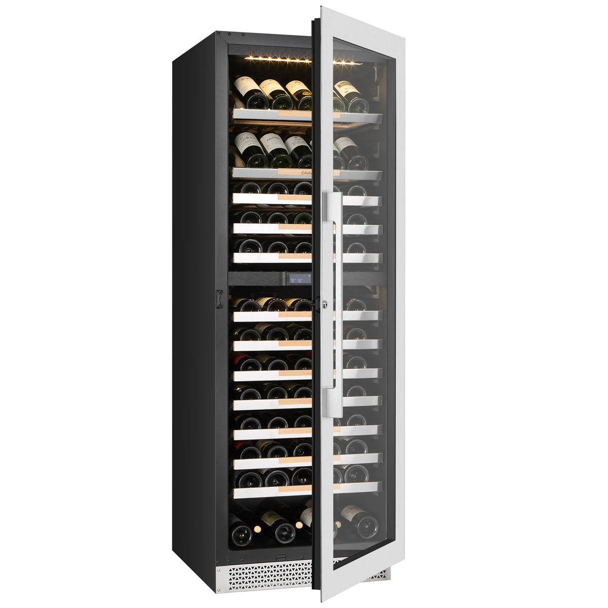 Cavavin V-133WDZ 23 In. 133-Bottle Floor-Standing Dual Zone Wine Cellar, Stainless Steel Frame with LOW-E Glass, Reversible Door, Built-In or Freestanding