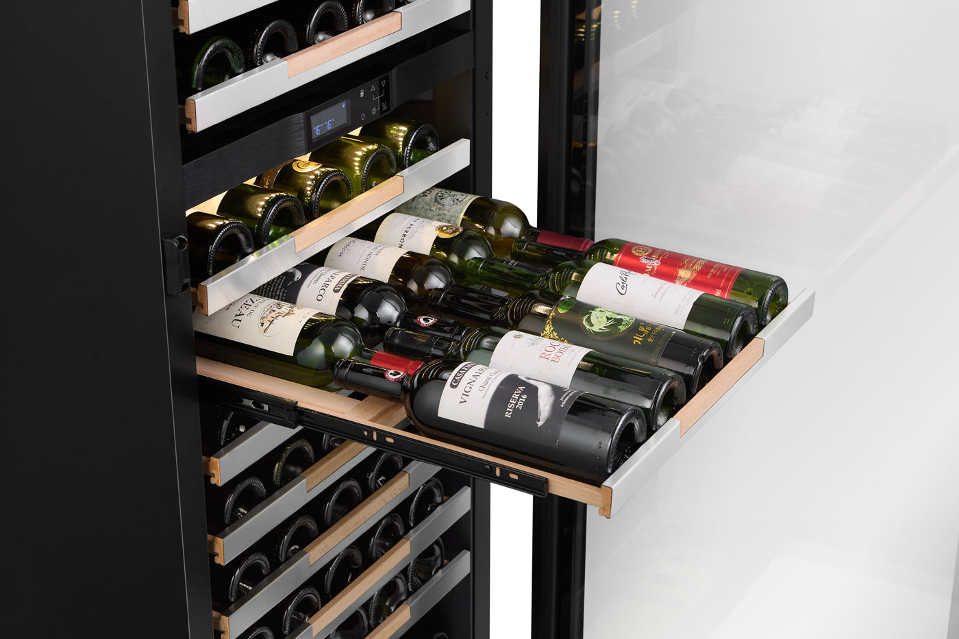 Cavavin V-133WDZ 23 In. 133-Bottle Floor-Standing Dual Zone Wine Cellar, Stainless Steel Frame with LOW-E Glass, Reversible Door, Built-In or Freestanding
