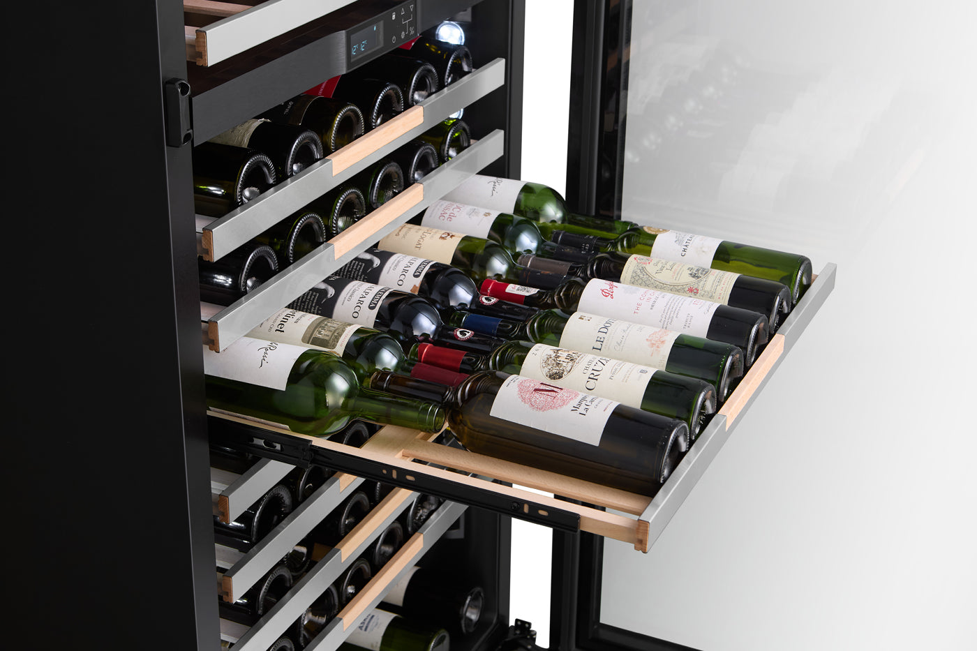 Cavavin V-250WDZ 30 In. 250-Bottle Floor-Standing Dual Zone Wine Cellar, Stainless Steel Frame with LOW-E Glass, Reversible Door, Built-In or Freestanding