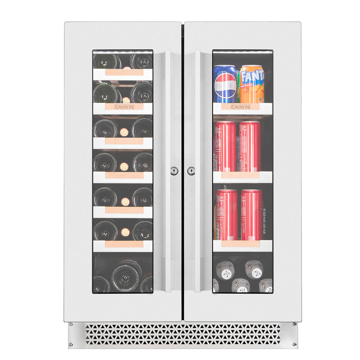 Cavavin V-067WBVC 24 In. Dual Zone Wine and Beverage Center, 21 Bottles and 46 Cans, Stainless Steel Frame with LOW-E Glass, Built-In or Freestanding