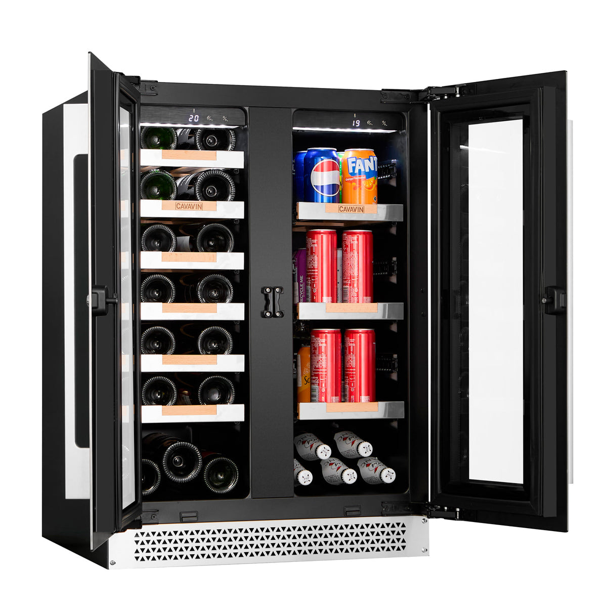 Cavavin V-067WBVC 24 In. Dual Zone Wine and Beverage Center, 21 Bottles and 46 Cans, Stainless Steel Frame with LOW-E Glass, Built-In or Freestanding