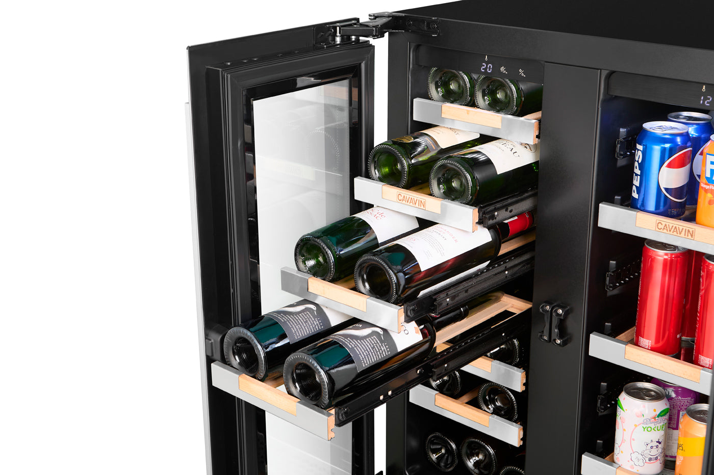Cavavin V-067WBVC 24 In. Dual Zone Wine and Beverage Center, 21 Bottles and 46 Cans, Stainless Steel Frame with LOW-E Glass, Built-In or Freestanding
