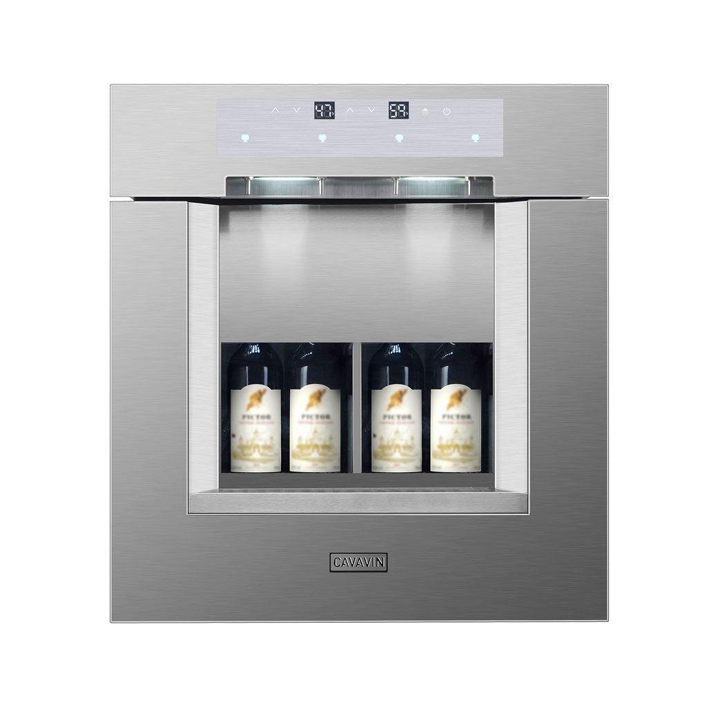 Cavavin F-30SS 24 In. 4-Bottle Dual Zone Wine Dispenser, Argon Preservation System, Anti-UV Glass, Flush or Proud Mount Built-In