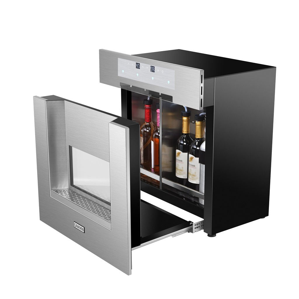 Cavavin F-30SS 24 In. 4-Bottle Dual Zone Wine Dispenser, Argon Preservation System, Anti-UV Glass, Flush or Proud Mount Built-In