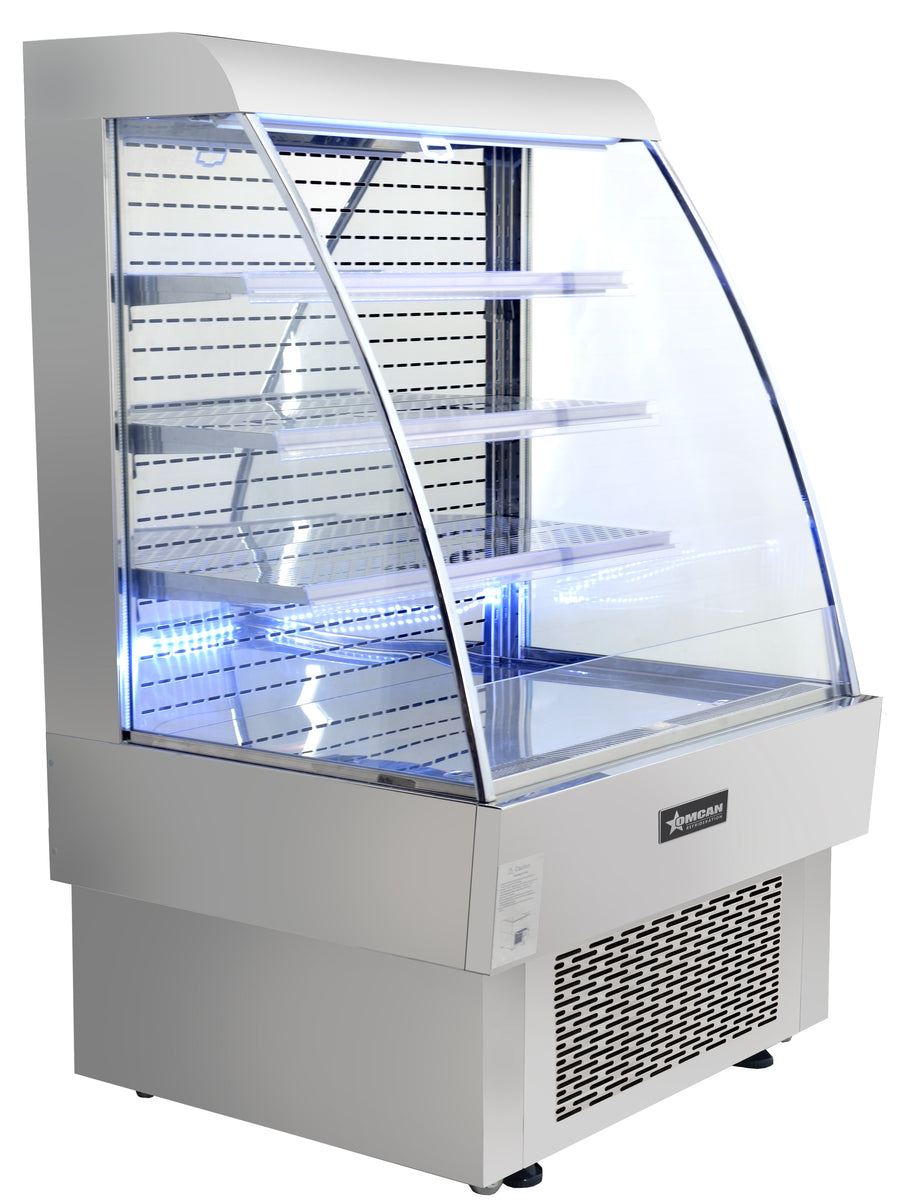 Omcan 40004 39.4 In. Open Refrigerated Grab-and-Go Display, 13.42 cu. ft. (380L), Night Curtain, LED Lighting