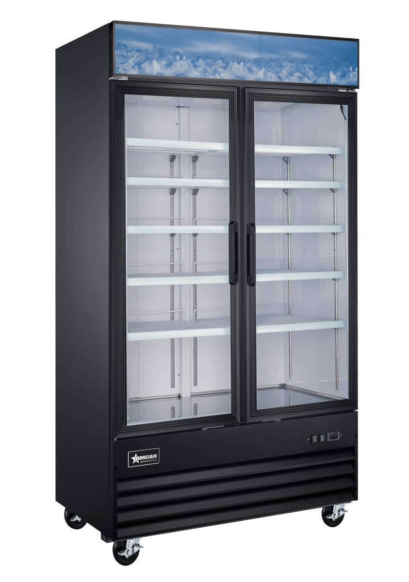 Omcan FR-CN-1250-HC-BK 49 In. Black Glass Doors Display Freezer, 29 Cu. Ft., Self-Closing, LED Lighting
