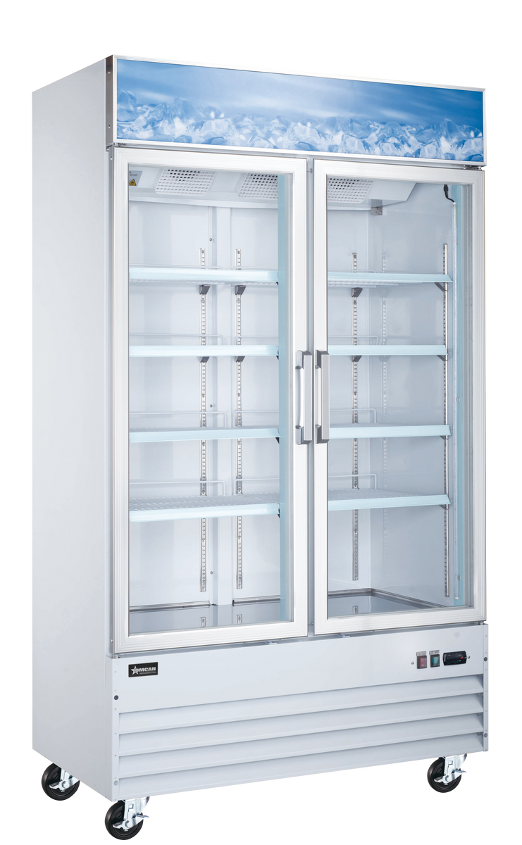 Omcan FR-CN-1250-HC 49 In. White Glass Doors Display Freezer, 29 Cu. Ft., Self-Closing, LED Lighting