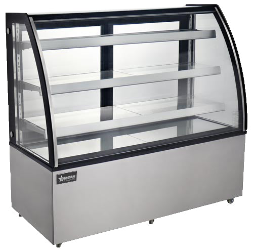 Omcan RS-CN-0471 60 In. Curved Glass Refrigerated Floor Showcase, 18.89 cu. ft., LED Lighting, Self-Contained