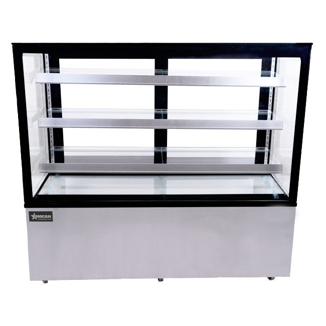 Omcan RS-CN-0471-S 60 In. Square Glass Refrigerated Floor Display Case, 23.66 cu. ft., LED Lighting, Self-Contained