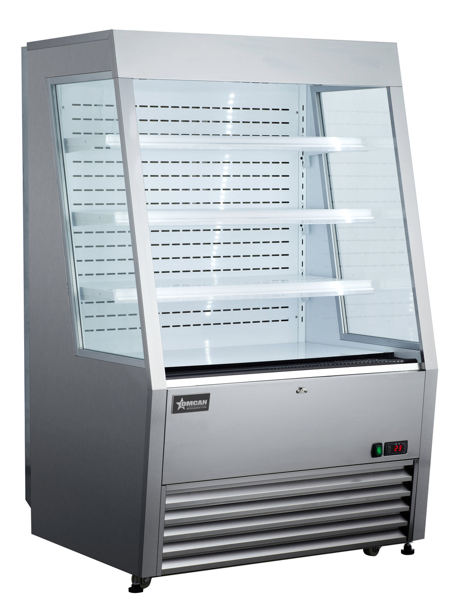 Omcan 44439 36 In. Open Refrigerated Grab-and-Go Display Case, 13.77 Cu. Ft., Stainless Steel, Night Curtain