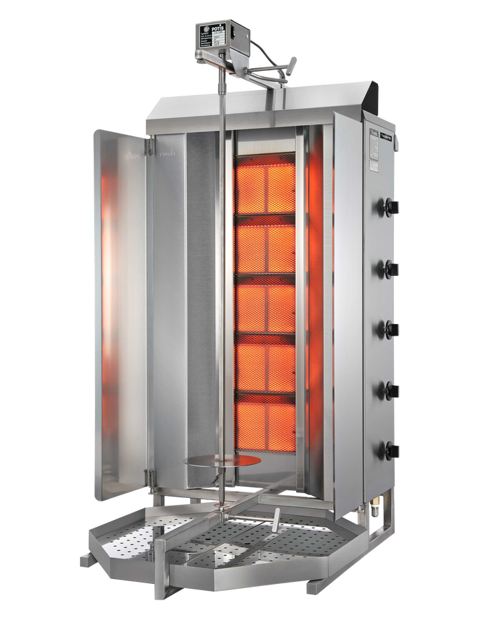 Omcan 49162 264.5 Lb Natural Gas Doner Kebab Machine, 5 Burners, 47,500 BTU, Stainless Steel, Made in Germany