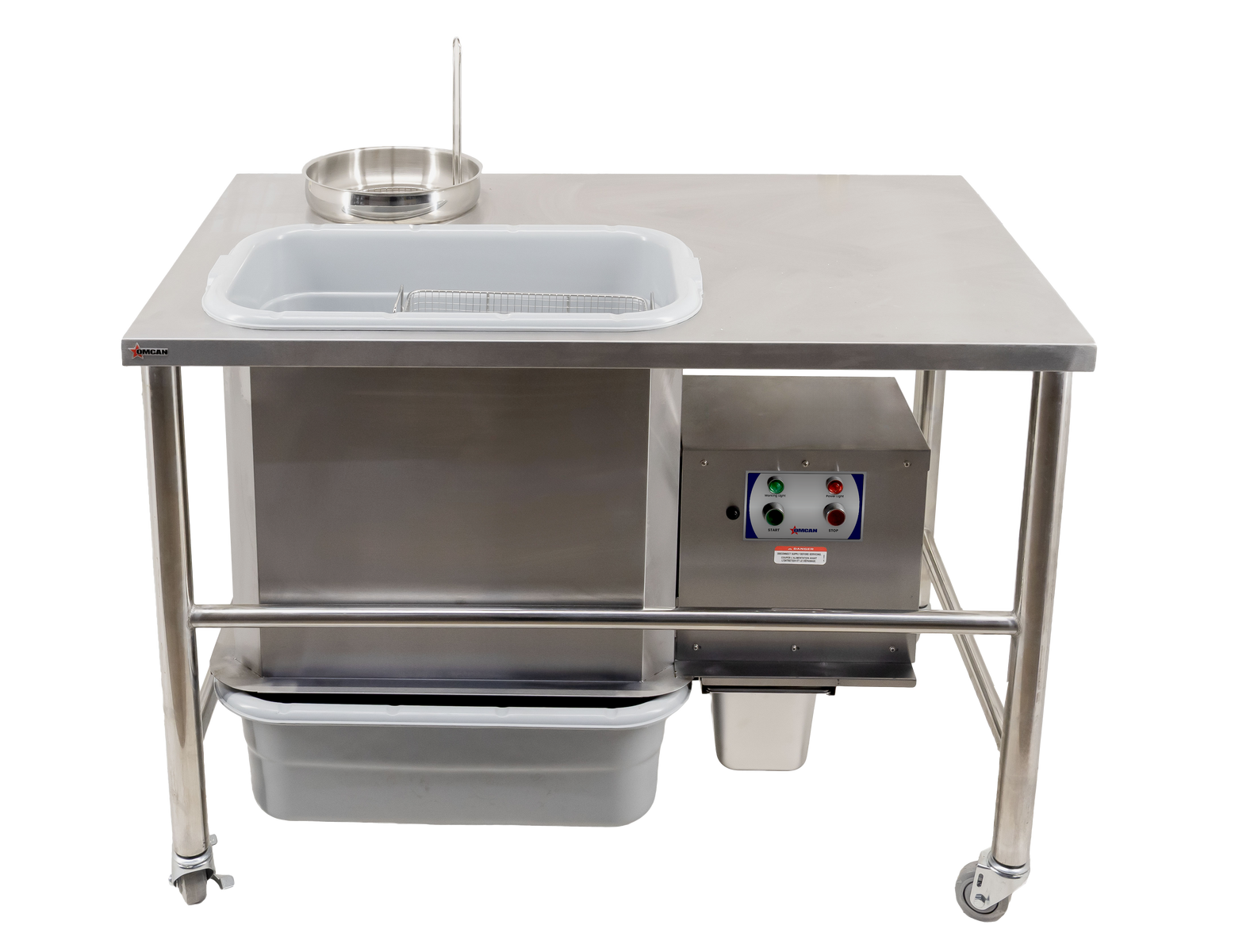 Omcan 48616 48 In. Breading Station with Clump Sifter, Stainless Steel Frame, Four Swivel Casters