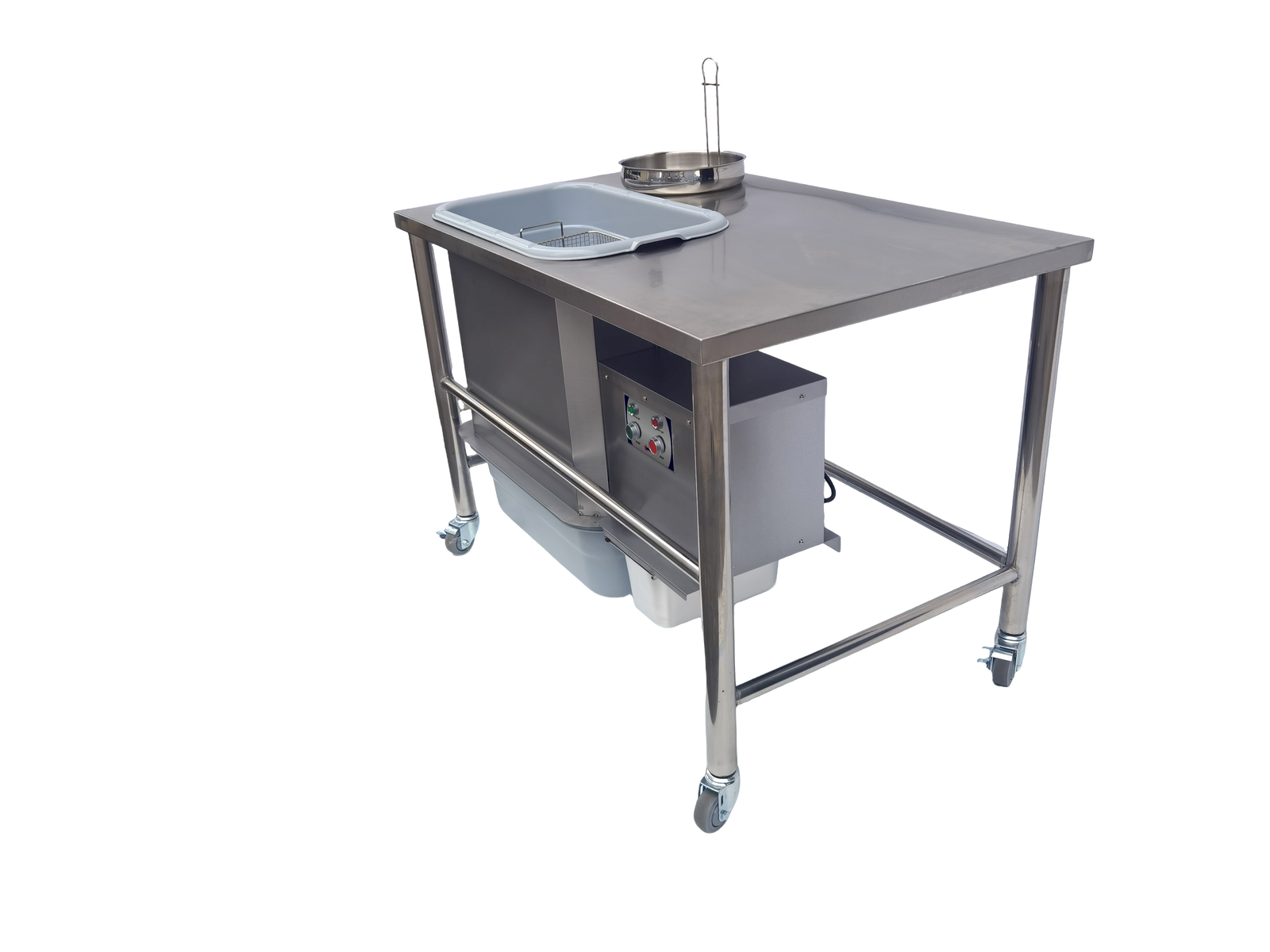Omcan 48616 48 In. Breading Station with Clump Sifter, Stainless Steel Frame, Four Swivel Casters