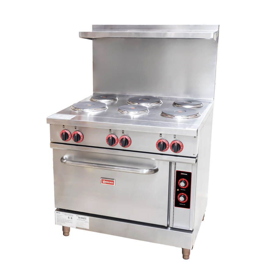 Omcan 48528 36 In. Commercial Electric Range, Single Phase, Six Hot Plates, Thermostat Oven
