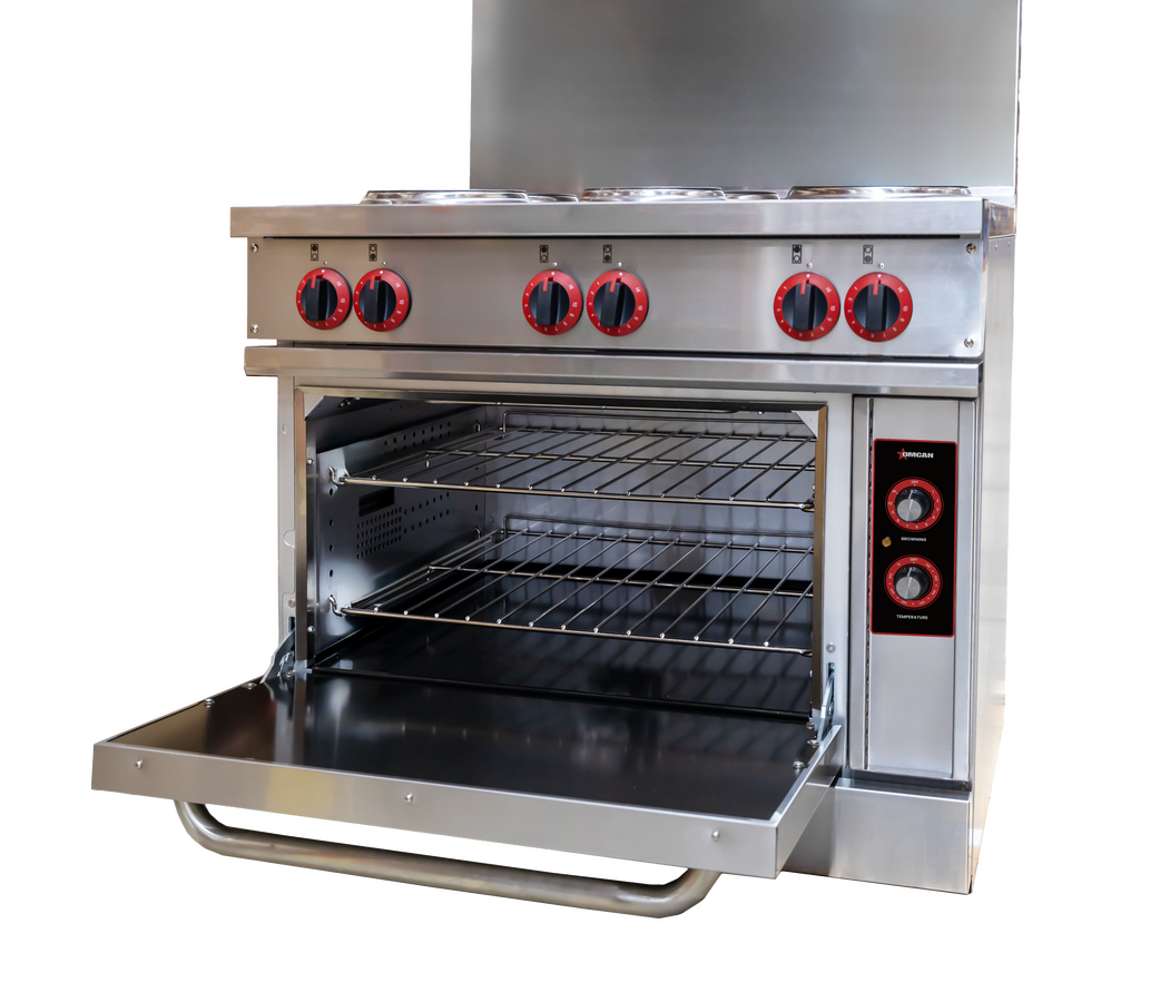 Omcan 49103 36 In. Commercial Electric Range, Three Phase, Six Hot Plates, Thermostat Oven