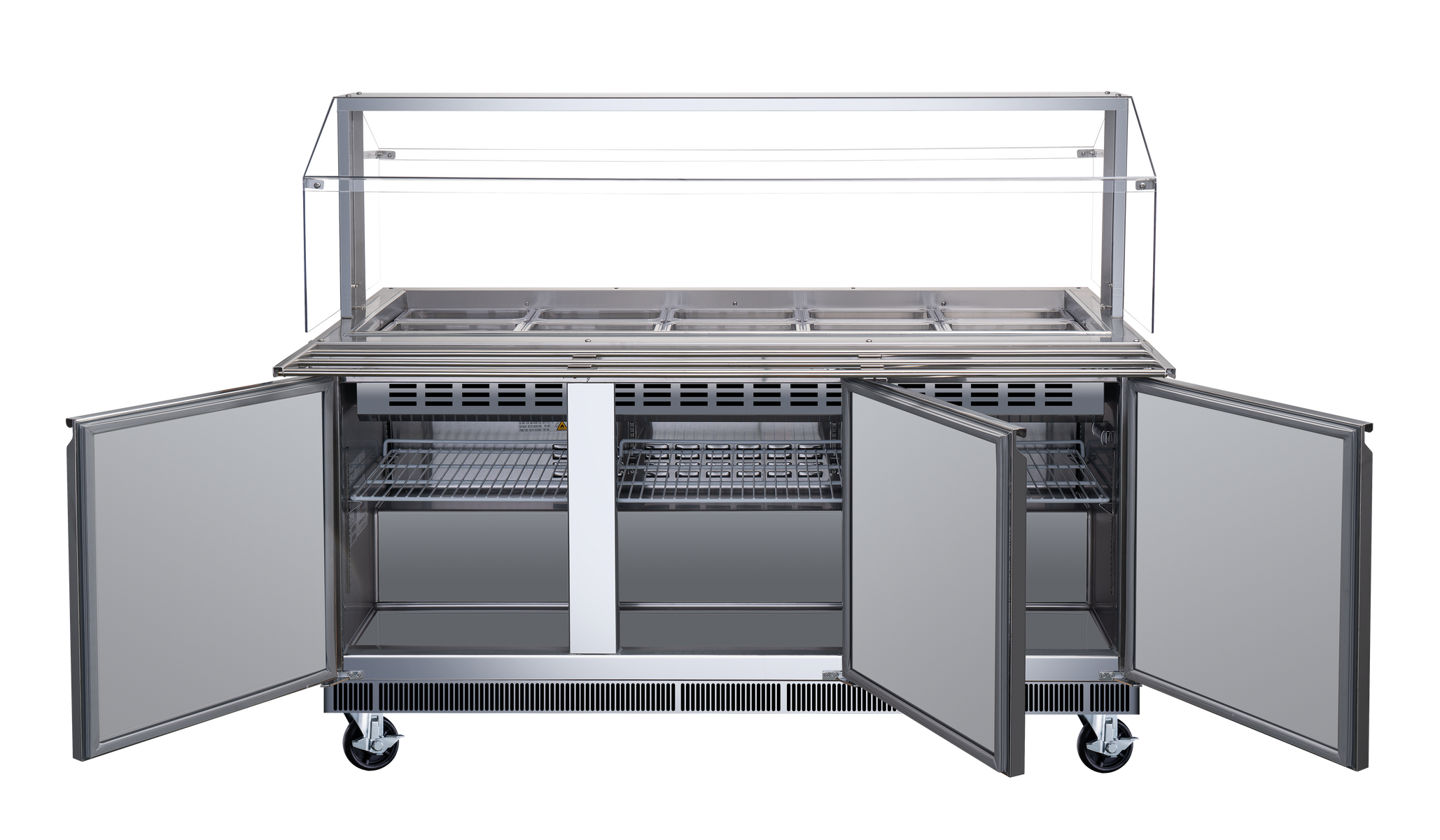 Omcan 50090 72 In. Stainless Steel Refrigerated Salad Bar, 15 Pan Capacity, Sneeze Guard, Tray Slide